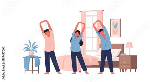 Young People Stretching in Bedroom for Exercise or Yoga