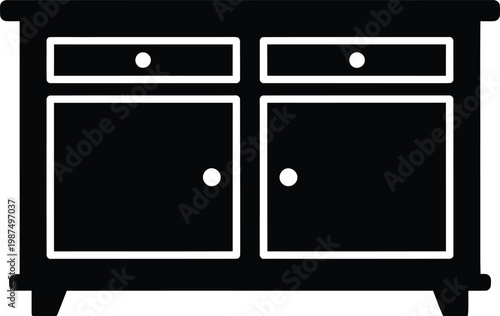 Minimalist silhouette icon of a wooden chest of drawers vector illustration