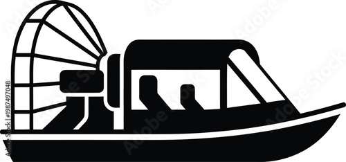 Minimalist silhouette icon of an airboat for maritime transport vector illustration