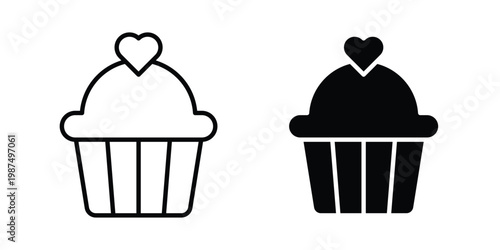 Cupcake icon vector graphic clipart and line art style set