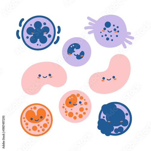 Cute Cartoon Blood Cells with Faces