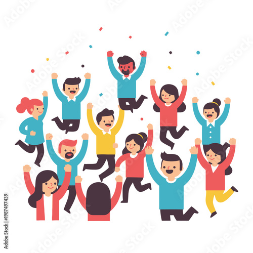 Happy People Celebrating Success with Confetti and Jumping