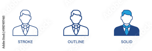 Businessman icon with editable stroke, outline and solid styles. Vector icon illustration.