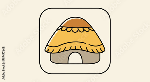 Cartoon hut illustration simple vector icon of a traditional shelter