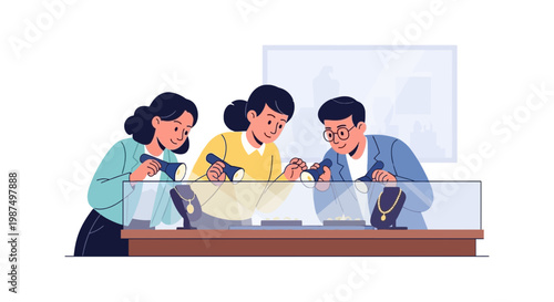 Group of Diverse Young Adults Enjoying Jewelry Shopping at a Store