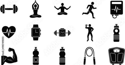 Fitness and wellness icons a comprehensive collection representing various exercise and health activities