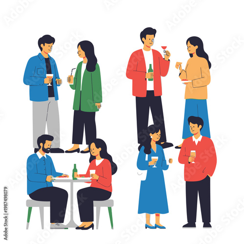 Diverse Group of People Socializing and Enjoying Drinks at a Gathering