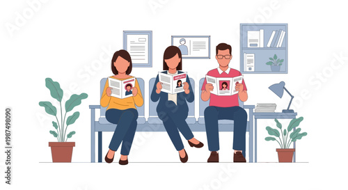 People Reading Magazines on Comfortable Couch in Modern Living Room