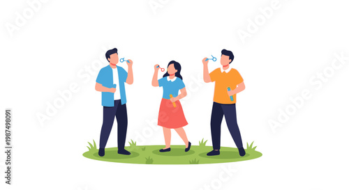 Group of Three Young People Drinking Beverages Outdoors