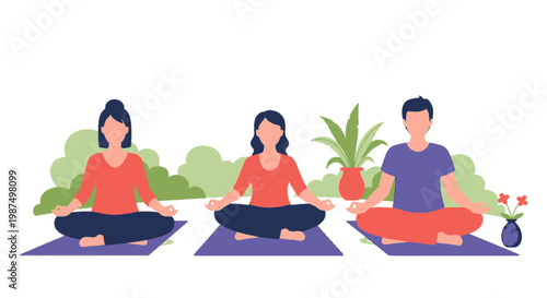 People Practicing Meditation and Yoga Outdoors in Nature Setting