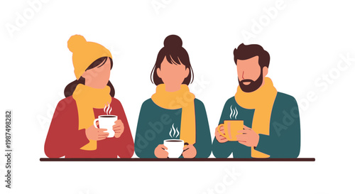 Friends Sharing Hot Beverages at a Cozy Café