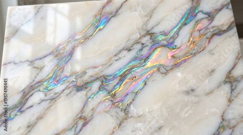 Luxury white marble stone texture with vibrant iridescent streaks