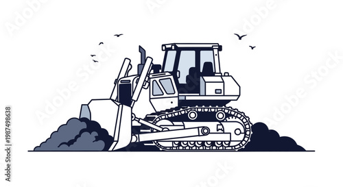 Dozer In Operation: Minimalist Illustration Of Powerful Earthmoving Machinery