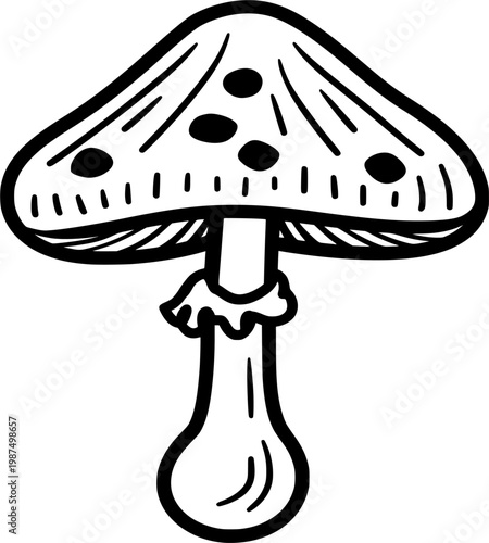 Mushroom illustration: A simple black-and-white illustration of a single mushroom, perfect for adding a touch of nature-inspired flair to any project.