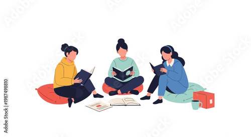Group of Young Women Reading and Using Smartphones While Sitting on Floor