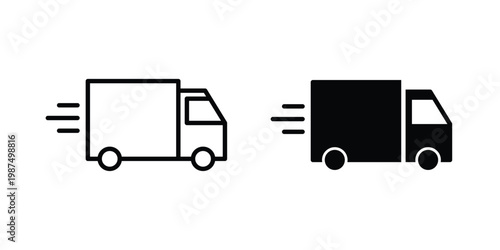 Fast shipping delivery truck icon vector graphic clipart and line art style set