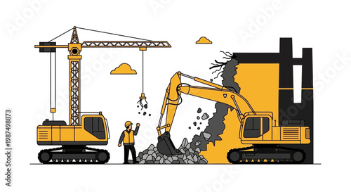 Construction Workforce Working Together To Demolish And Rebuild A Building Structure Soon