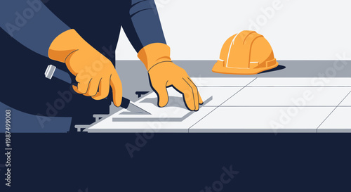 Craftsman Installing Tiles with Precision and Safety Using Appropriate Tools for the Job