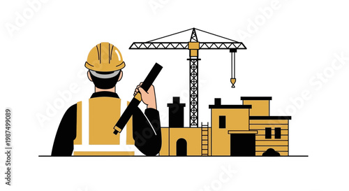 Engineer Inspecting Construction Site Near A Tower Crane In The Daytime