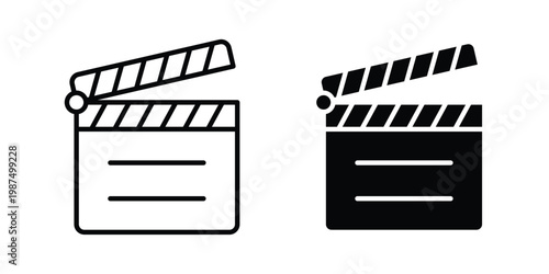 Film clapperboard icon vector graphic clipart and line art style set