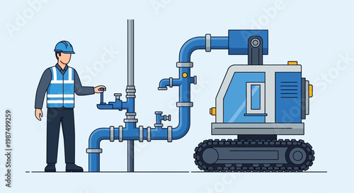 Engineer Supervising Automated Piping System And Robotic Equipment for Efficiency