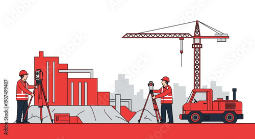 Engineers Analyze Building Construction Site with Modern Equipment and Tools