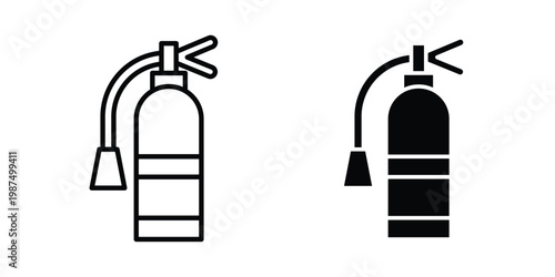Fire extinguisher icon vector graphic clipart and line art style set