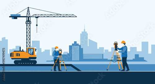 Engineers Assessing a Construction Site, Observing Progress in an Urban Setting