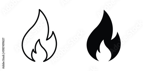 Fire icon vector graphic clipart and line art style set
