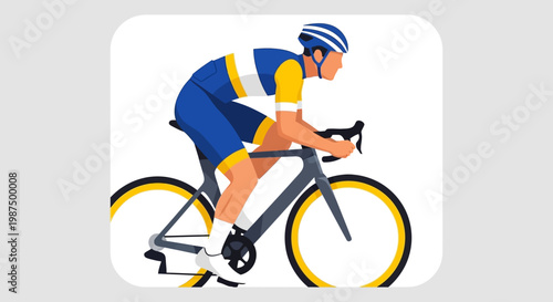 Cyclist in blue and yellow cycling apparel on racing bicycle illustration