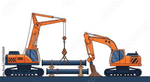 Heavy Construction Machinery Working Together on Infrastructure Development Project