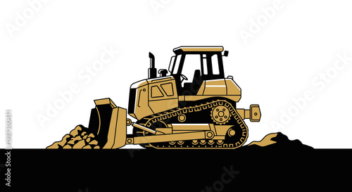 Illustration Of Heavy Duty Bulldozer Excavating Soil and Performing Earth Moving Construction