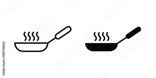 Frying pan icon vector graphic clipart and line art style set