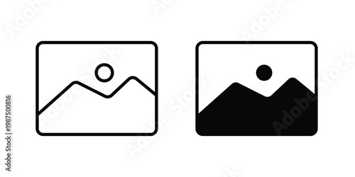 Gallery icon vector graphic clipart and line art style set