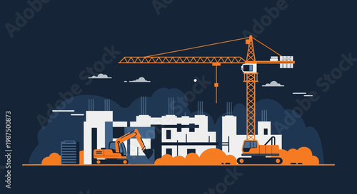 Illustration Of Under Construction Process Depicting Modern Architectural Development Project