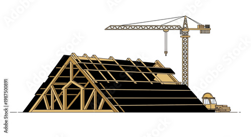 Illustration Representing House Building Construction Project At The Development Stage