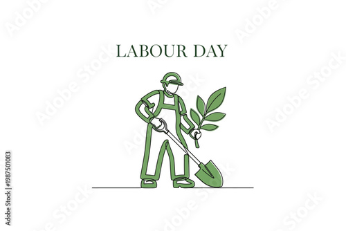 Labour day illustration a vintage style worker tending to a plant with a shovel