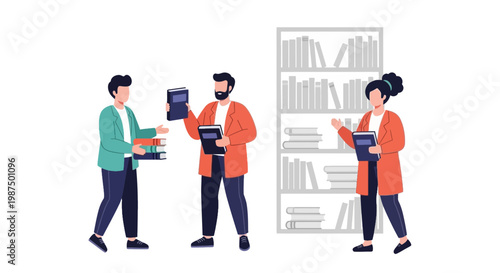 Group of People Reading Books in a Library Setting