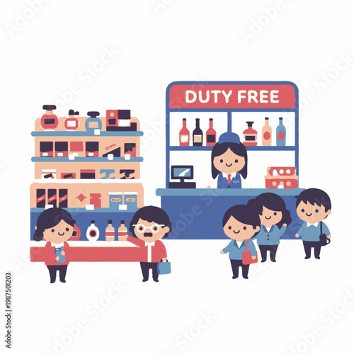 Cartoon Characters Shopping at a Duty-Free Store