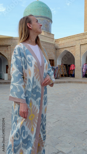 Woman Exploring Khast Imam Complex in Tashkent Uzbekistan