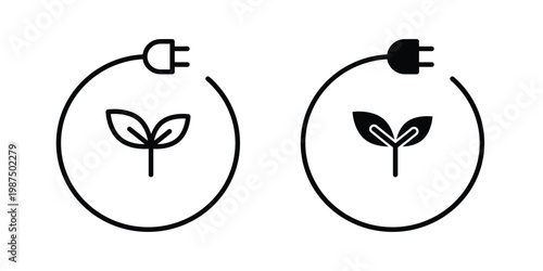 Green energy icon vector graphic clipart and line art style set