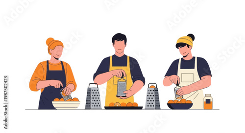 Group of People Cooking and Preparing Food in Kitchen