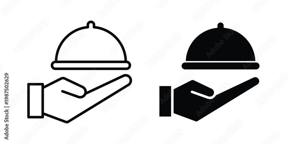 Fototapeta premium Hand holding tray icon vector graphic clipart and line art style set