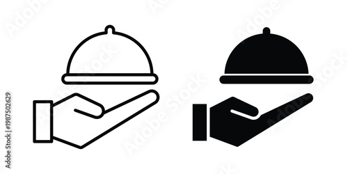 Hand holding tray icon vector graphic clipart and line art style set