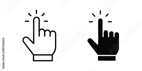 Hand click icon vector graphic clipart and line art style set