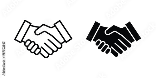 Handshake icon vector graphic clipart and line art style set
