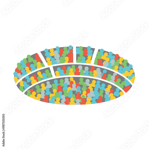 Abstract crowd of colorful people icons in stadium seating