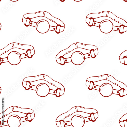 leather ball gag, adult sex toy, accessories for bdsm sex games, hand-drawn red line pattern for store branding