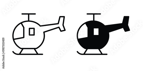 Helicopter icon vector graphic clipart and line art style set