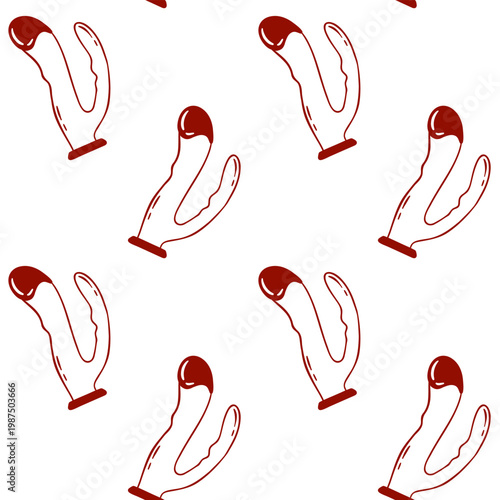 vibrator penis, dildo,  adult sex toy, accessories for sex games and bdsm, simple red line pattern for store packaging and branding. hand-drawn doodle style
